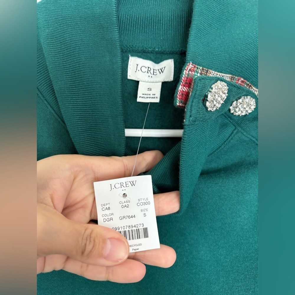J. Crew Teal Long Sleeve Top with jewel Button Accents mock neck size S NWT - Picture 5 of 7
